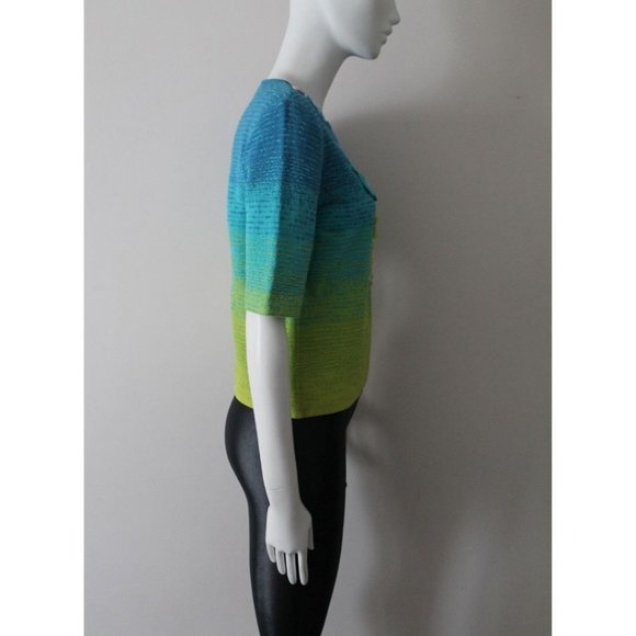 St. John Jeweled-Studded Knitted Ombre Top Size Petite XS Aqua Lime Green - Picture 5 of 7
